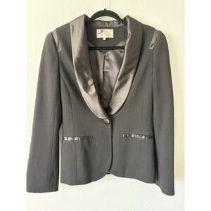 Yoana Baraschi Women's M Black Satin Trim Collared Flirty Whimsical Blazer